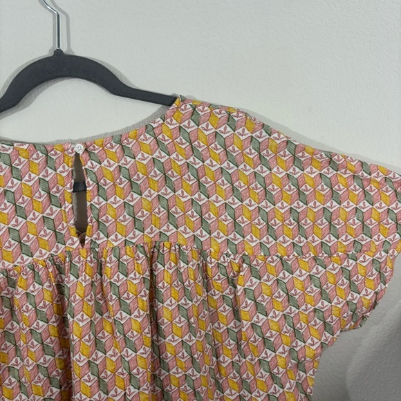 Dip Boxy Short Sleeve Cotton Blouse Sz XL Lightweight Spring Summer Pattern - Picture 5 of 8